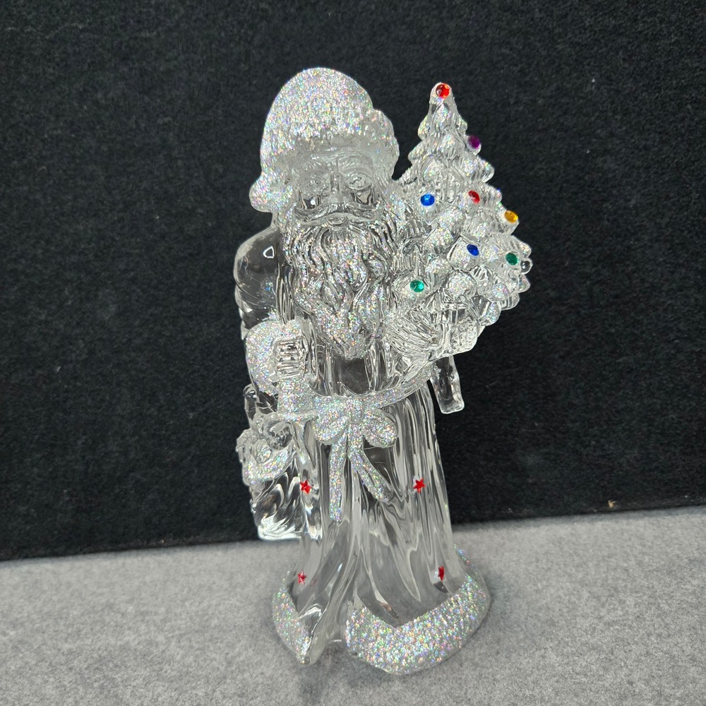 Vintage Acrylic Santa Claus Figurine Embellished Iridescent Glitter Christmas 9"